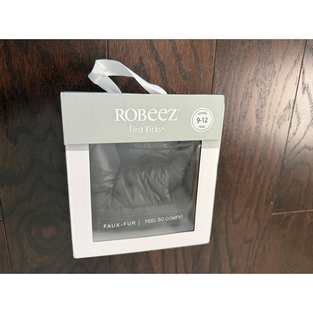 Robeez First Kicks Black Faux Fur Baby Boots 9-12 Months Soft Sole Booties